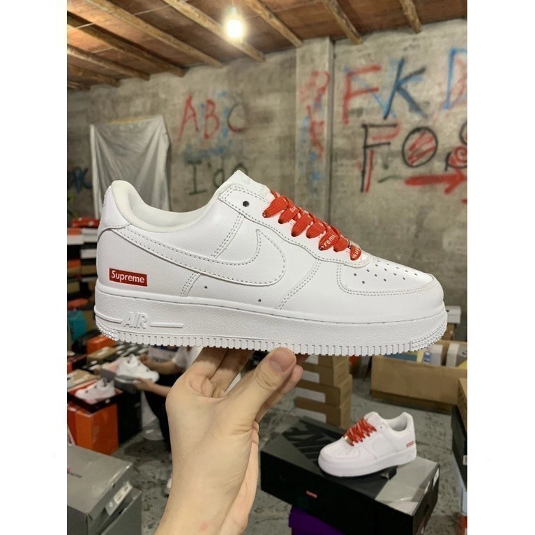 Supreme Shoes Box × Air Force 1 Masculino e Feminino Low "Box Logo" # Presente Recomendar Edição Limitada Supreme