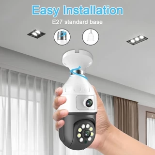 Câmera IP de Vigilância de Segurança Interna Lente Dupla Lâmpada E27 PTZ WiFi Duas Lentes Auto Tracking ICSEE PRO