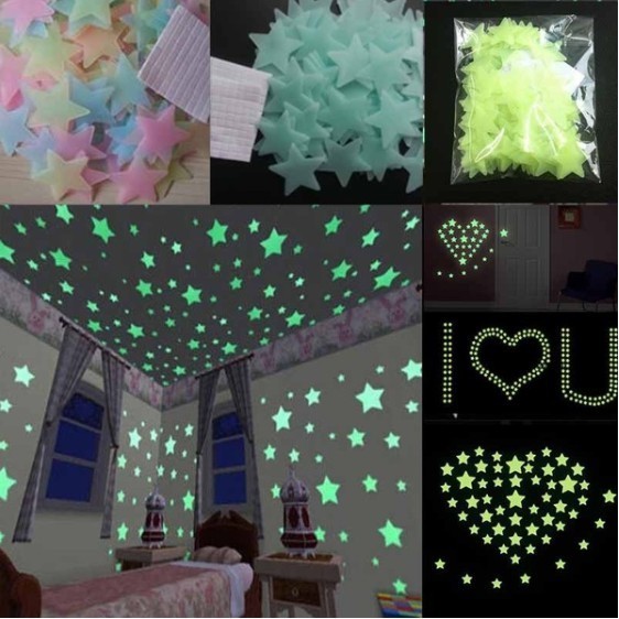 300 Pçs Adesivo de Estrela Colorida que Brilha no Escuro / Adesivo Plástico Luminoso para Decoração de Casa