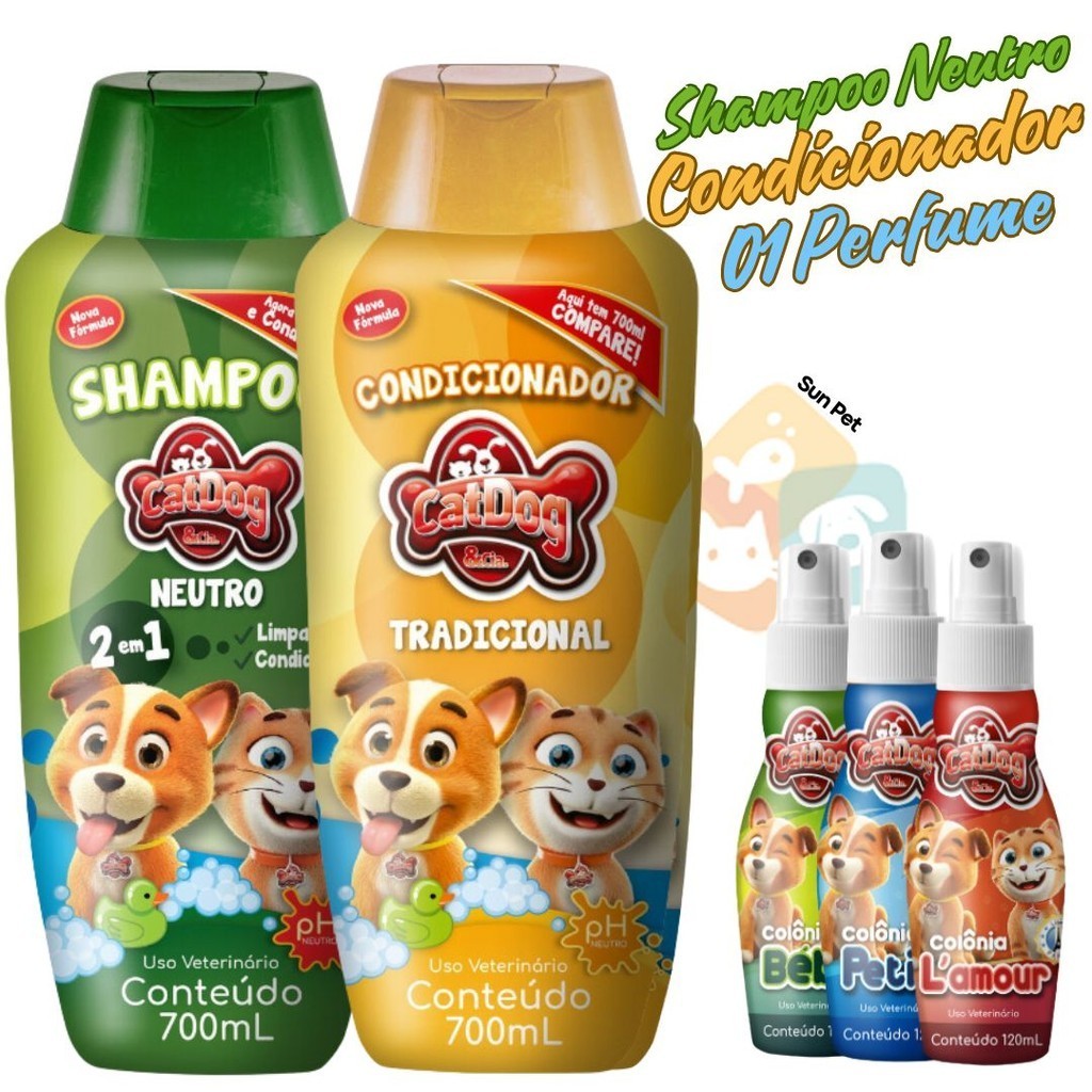 Kit Banho Pet Shampoo Para Cachorro Cães NEUTRO Cat Dog, Perfume e