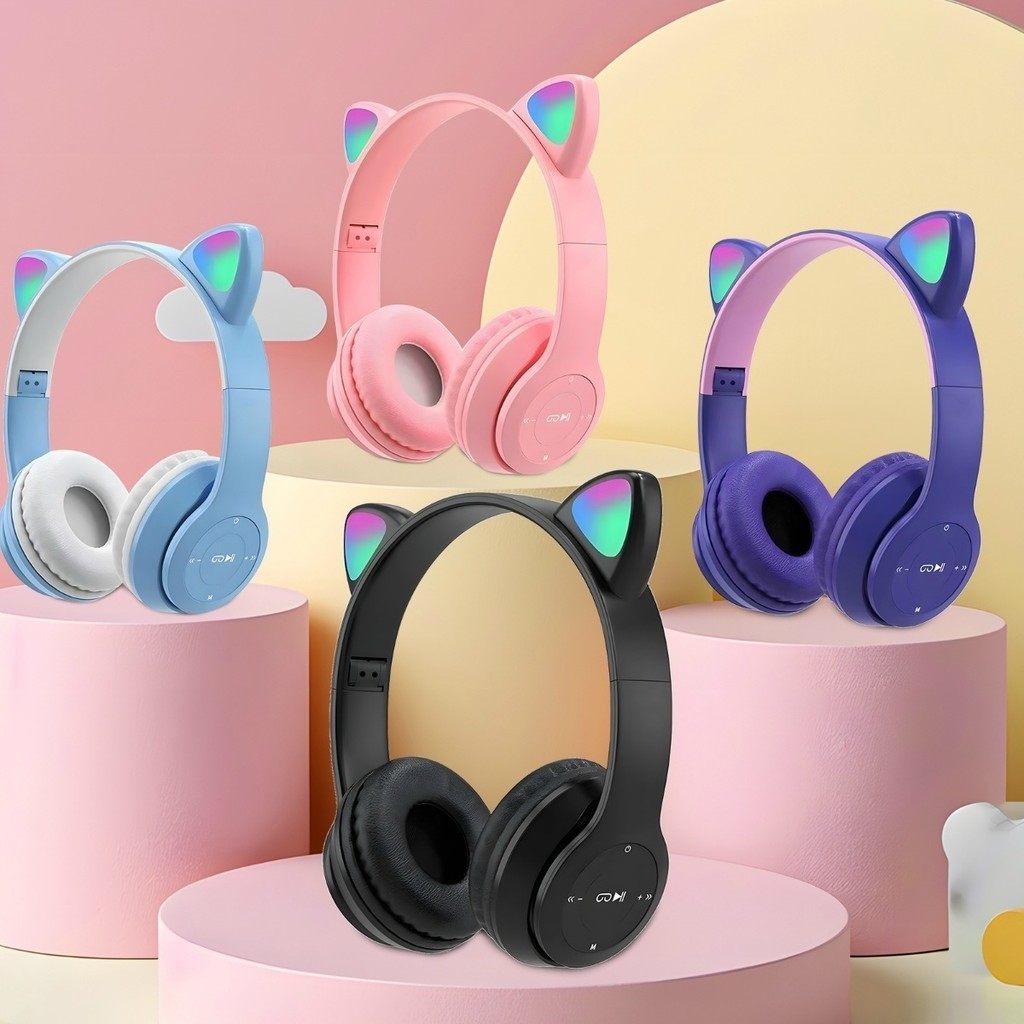 Fones de ouvido de gato com LED sem fio Bluetooth para gatinhos alex ...