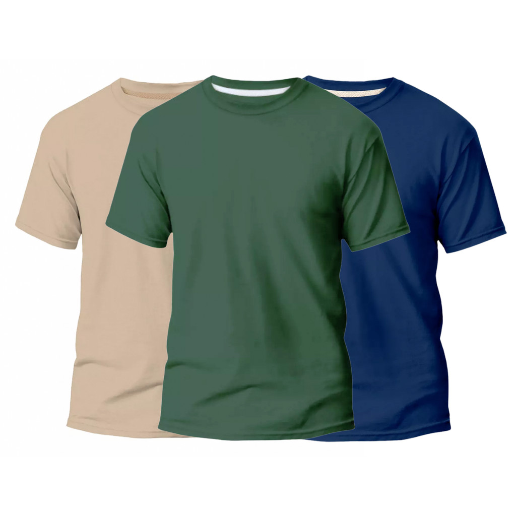Kit 3 Camisetas Básicas Streetwear Camisa T-shirt Masculina Slim ção Algodão Varias Cores