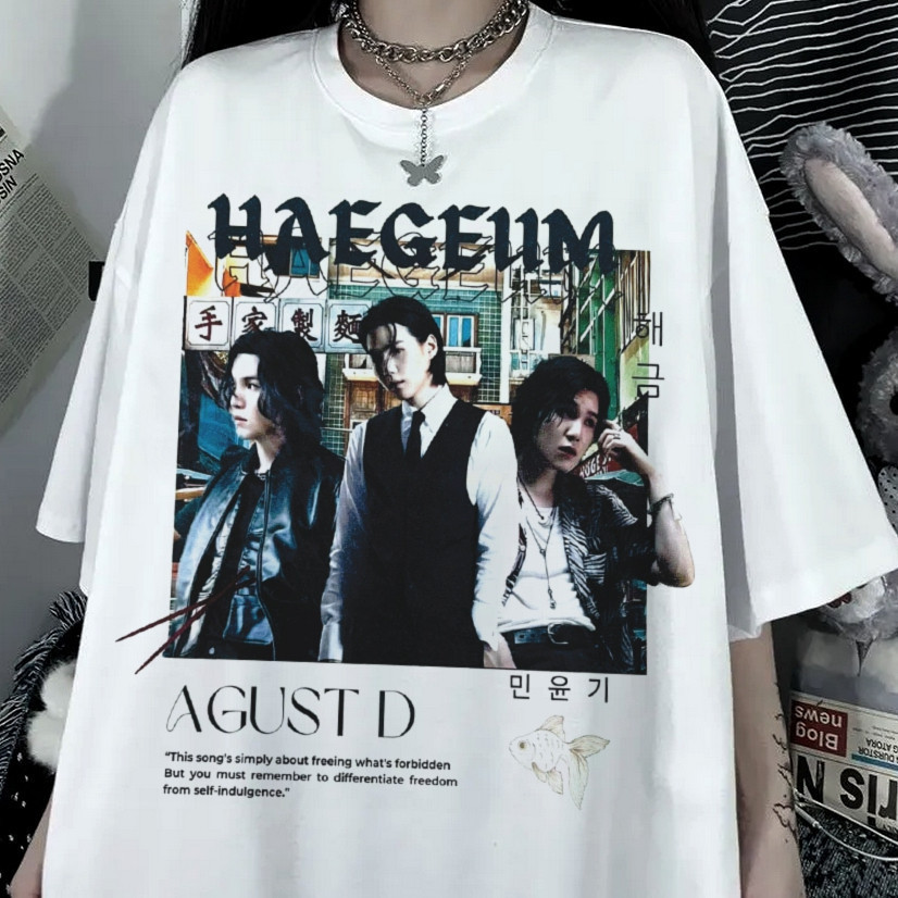 Camiseta BRANCA Suga BTS Min Yoongi Agust D D-Day 100% Algodão