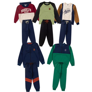 Kit Sortido 10 Peças de Roupas Infantis Masculino Inverno - 5 Casacos + 5 Calças