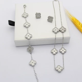 Aço titânio moda jóias de moda de cinco flores conjunto de jóias de quatro flores pulseira de laser de trevo colar de brincos Aço de titânio temperamento simples