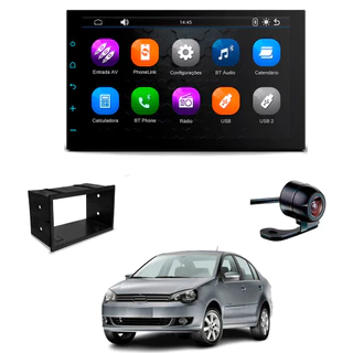 Central Multimídia CarPlay 2Din 7" Câmera de Ré Moldura 2din Polo Sedan 2003 a 2011