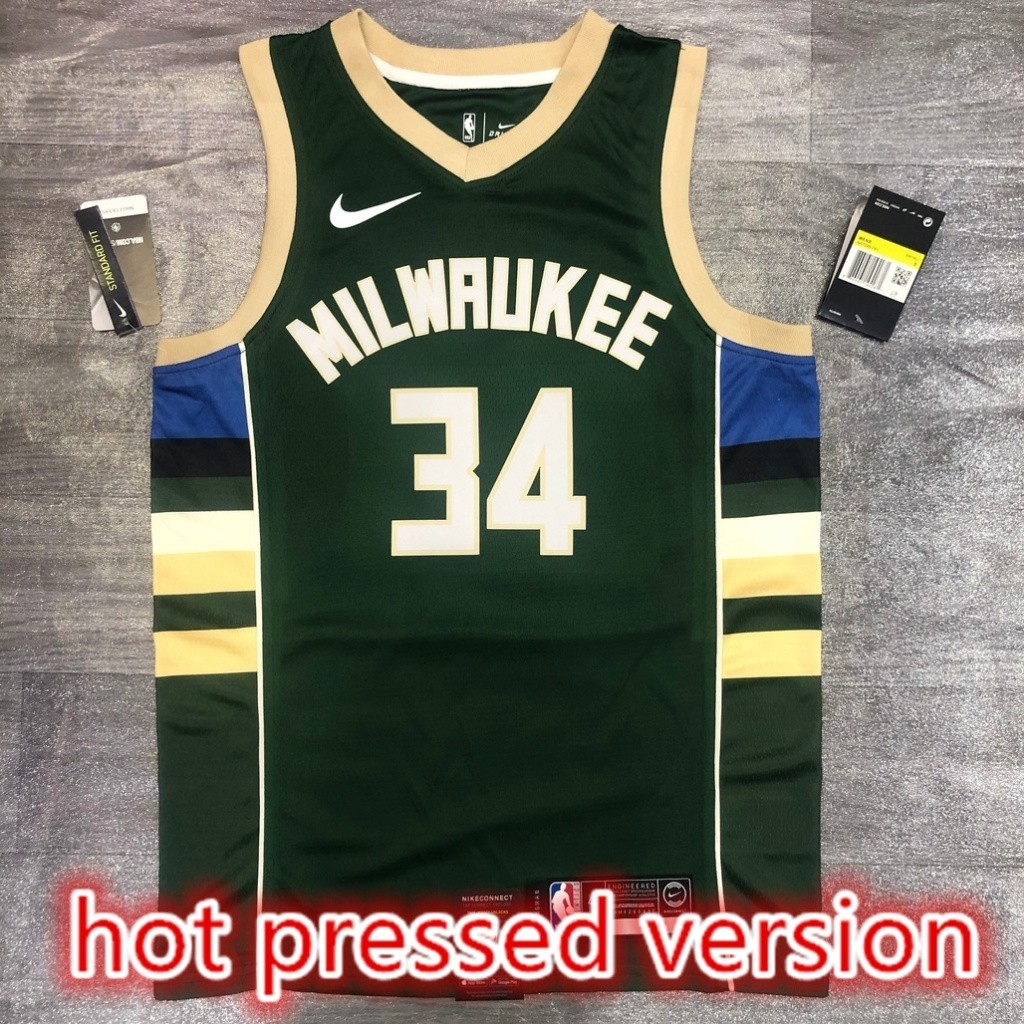 Camisa nba Versão Prensada A Quente Milwaukee Bucks # 34 De Basquetebol Antetokounmpo