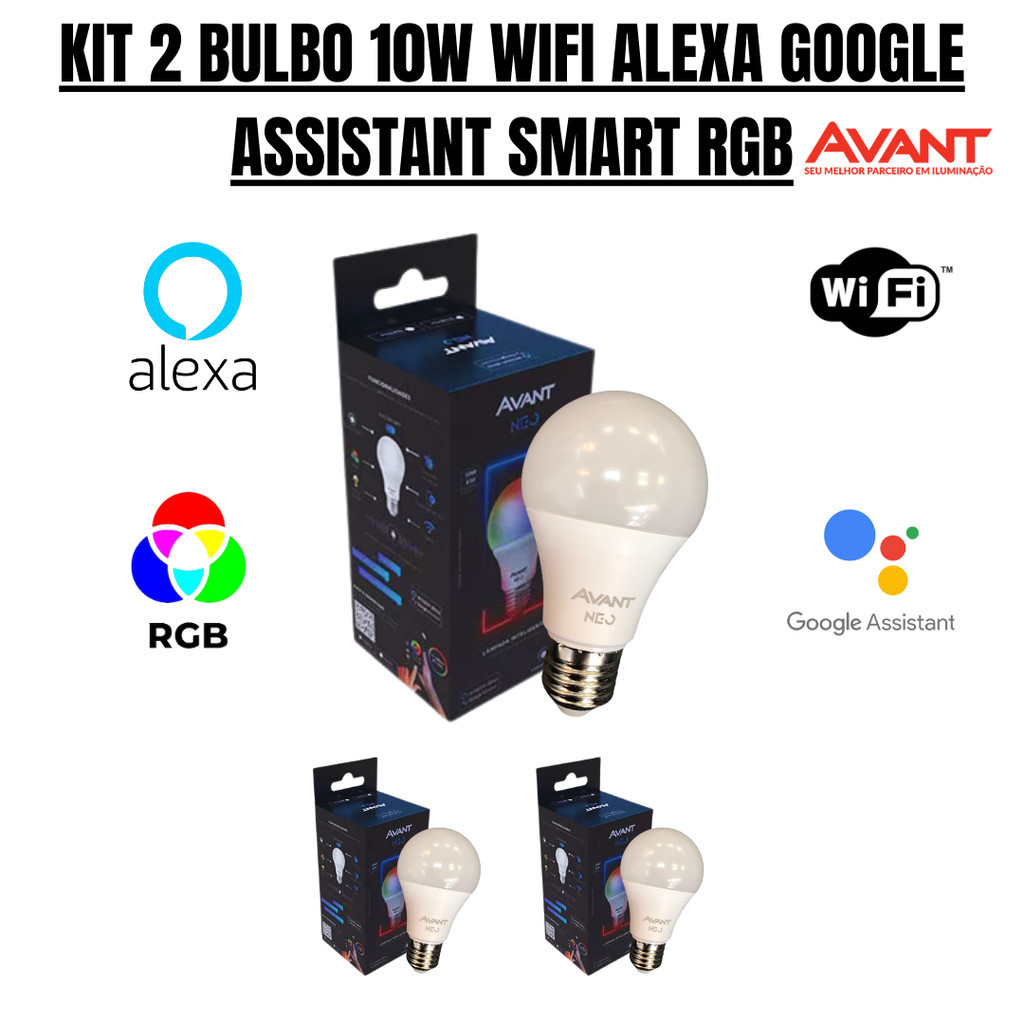 KIT 2 Lâmpada Inteligente AVANT LED Smart WI-FI Alexa 10W RGB (2700K-6500K) Bivolt