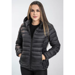 Jaqueta Acolchoada La'Oase Feminina Puffer com Bolsos e Capuz Removível