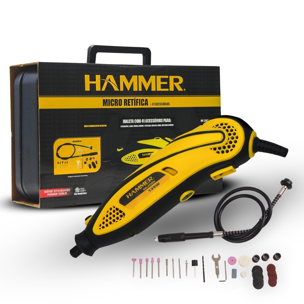 Kit micro retífica 135 watts com 41 acessórios - MI200K Hammer