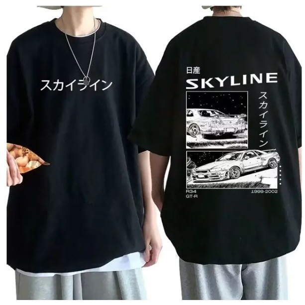 Camiseta de algodão masculina, anime japonês Skyline Unissex