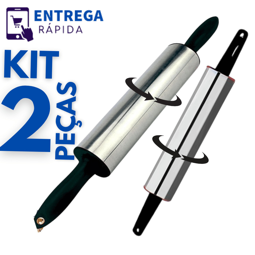 Kit Rolo Massa Unokit 3 Peças - Aço Inox Com Anéis Espessura