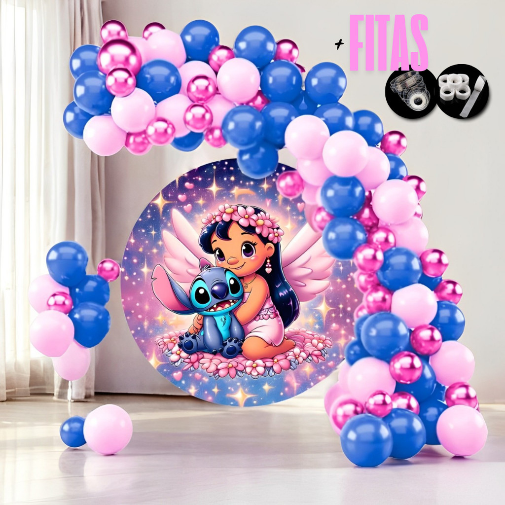 Kit 125 Balões Festa Stitch c/ Fita Arco e Fita Adesiva Balão Bexiga ...