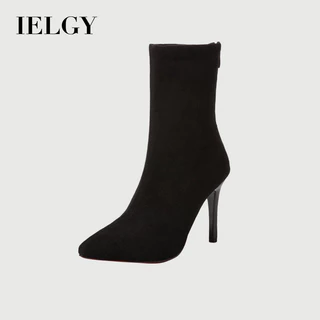 IELGY Moda Dedo Apontado Camurça Botas Curtas Femininas Salto Alto Europeu E Americano Stovepipe Tubo Curto Sapatos Elás