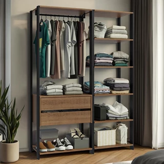 Guarda-Roupa Closet Modulado Valencia 2 Gavetas 129cm Rustic/Preto Madesa XA em Oferta na Shopee