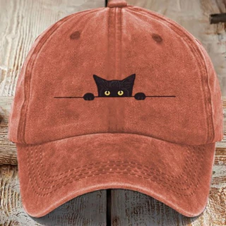 Boné De Beisebol Vintage Com Estampa De Gato De Desenho Animado-Poliéster Lavado Ajustável Para Atividades Ao Ar Livre ,