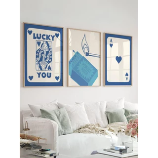 Kit 3 Quadros Decorativos Azul Lucky Us Minimalista No2