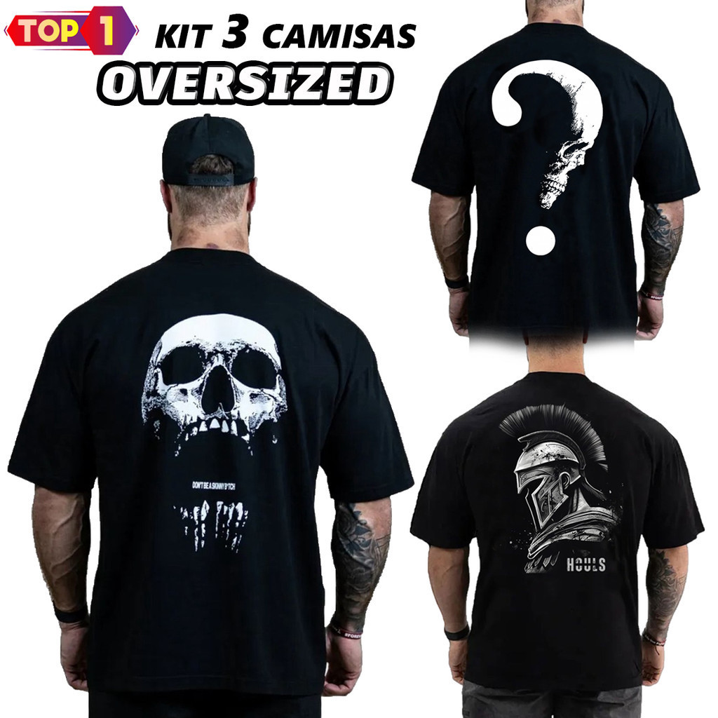 kit com 3 Camisa Oversized Masculino Bodybuilder 100% Algodão Alta ...