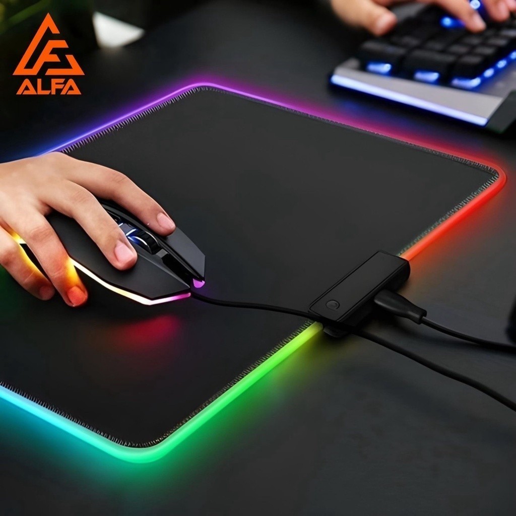 Mouse Pad Gamer Iluminado RGB LED 35x25 Cm Preto