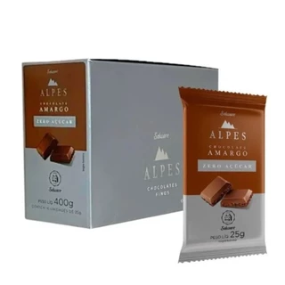 Chocolate Zero Açucar Meio Amargo Alpes 25g C/16 unidades