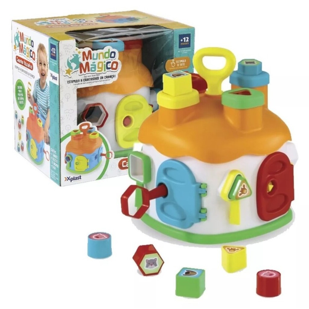 Brinquedo infantil Casinha Educativa Com Blocos Encaixar Mundo Mágico ...