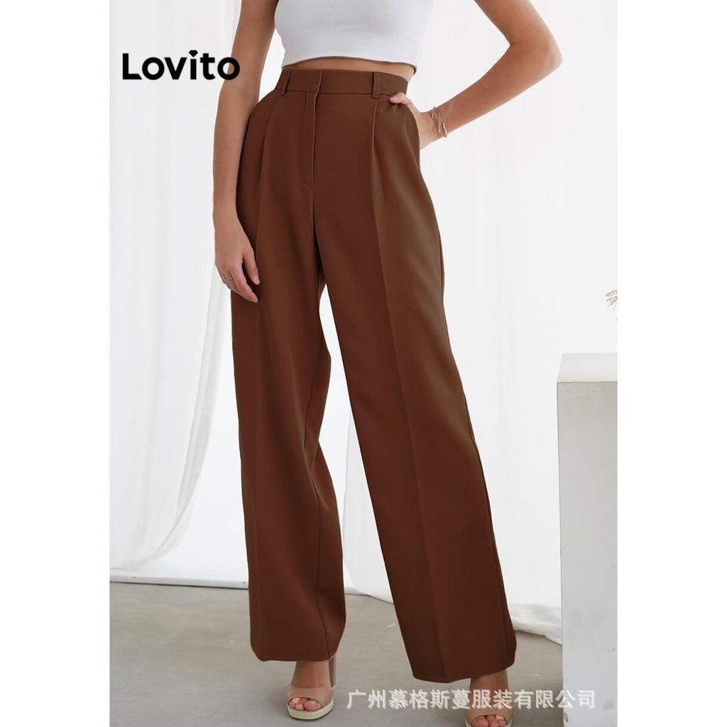 Lovito Calça casual com bolso liso para mulheres LNL57133