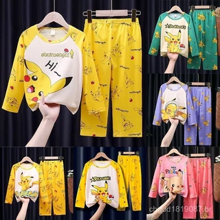 Kit Pijama Pikachu Pokemon Infantil Menino Menina Animado Fino Anime Conjunto De Roupas Confortáveis O Lar em Oferta na Shopee
