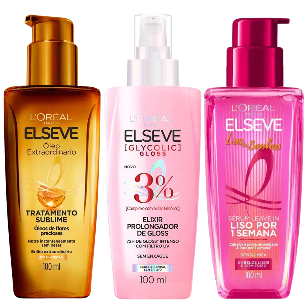 Kit Elseve Óleo Extraordinário Elixir Gloss Sérum Leave In Liso dos ...