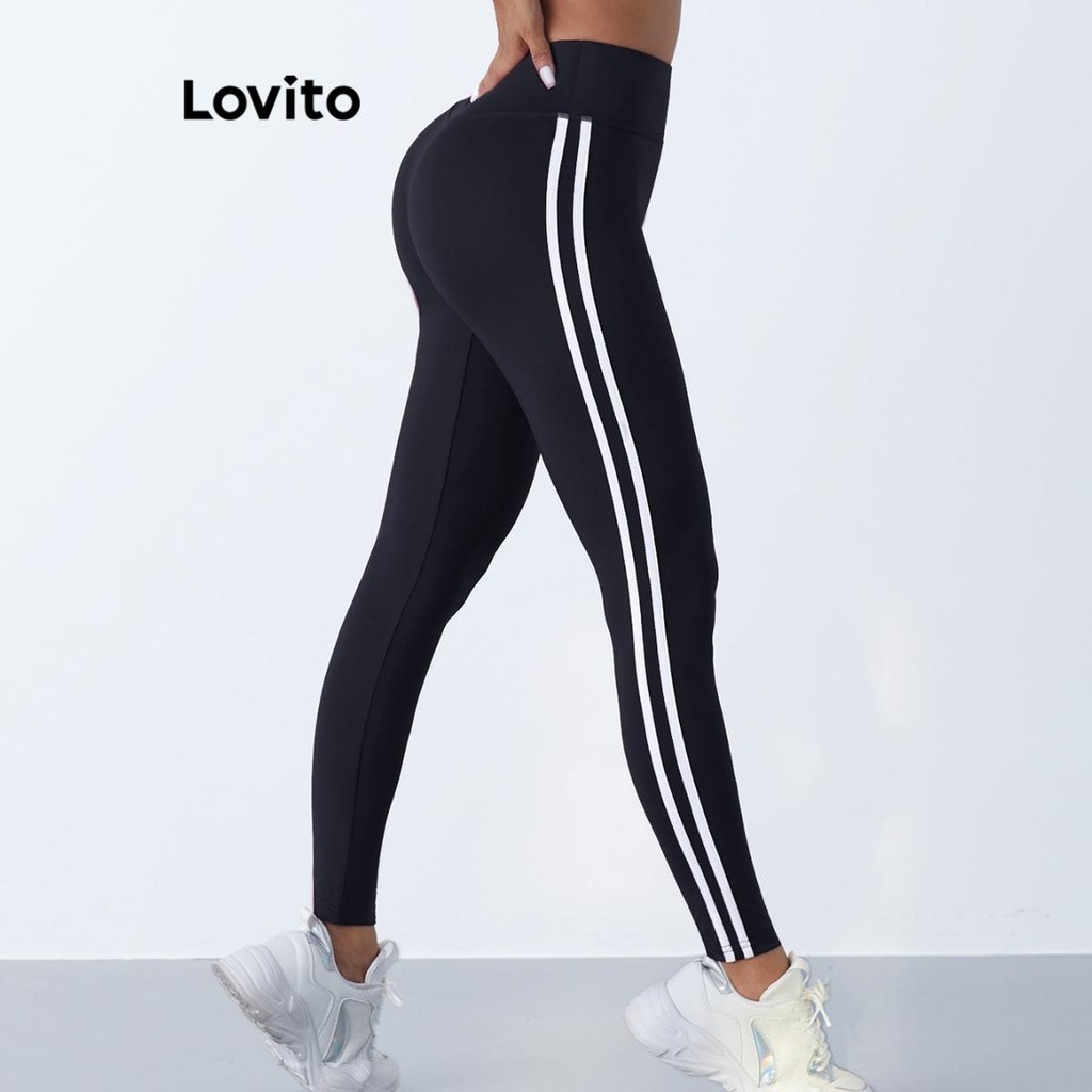 Lovito Mulheres esportivas lisas com levantamento de bunda Calças esportivas LNL52078