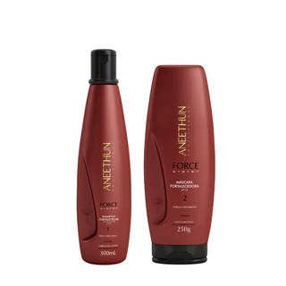 KIT SHAMPOO 300ML + MASCARA 250ML FORCE SYSTEM PROFISSIONAL FORTALECIMENTO E CRESCIMENTO - ANEETHUN