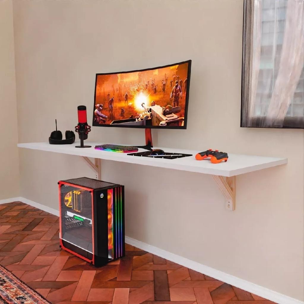 Mesa Suspensa Em Mdf Branco Estudos Home Office Computador