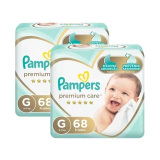 Kit Fralda Pampers Premium Care Jumbo Tamanho G com 136 unidades em Oferta na Shopee