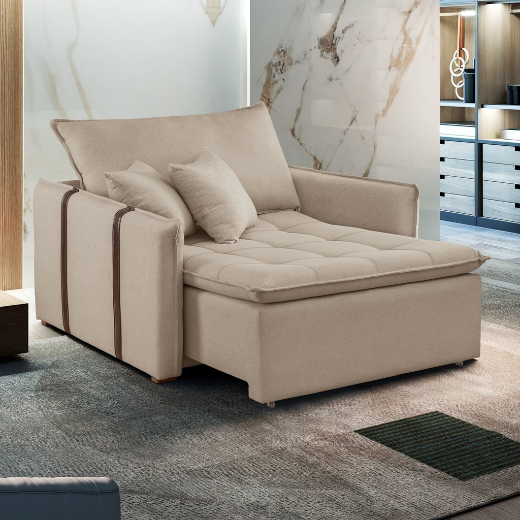 Poltrona Cama 110cm Detroid Yescasa Linho Cru
