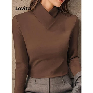 Lovito Camiseta elegante lisa assimétrica para mulheres LNL59245
