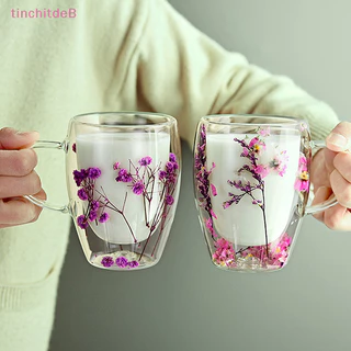 [TinchitdeB] 1PC INS Tendências Chávena De Chá De Alto Teor De Borosilicato De Vidro Café Floral s De Parede Dupla Simples Resistente Ao Calor [Novo]