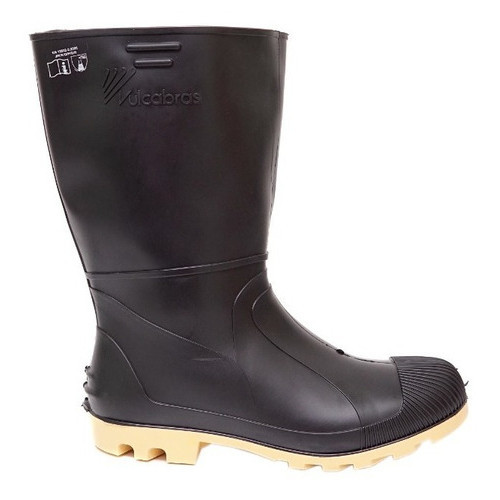 Bota Galocha Vulcabrás Impermeável Preta Solado Amarelo Cano Médio