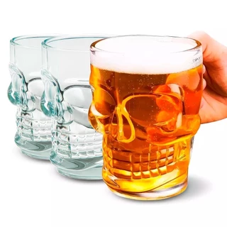 Caneca Caveira de Vidro 500ml Ideal Para Bebidas Chopp e Cerveja