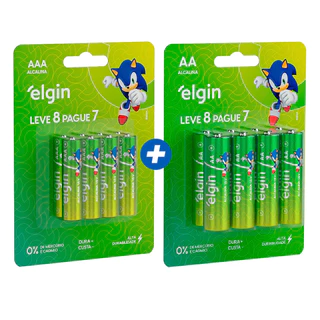 Kit 16 Pilhas Elgin Alcalina Longa Duração 8 Pilhas AA + 8 Pilhas AAA