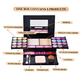 Maquiagem Profissional Kit , Makeup Palete , Tudo Em Um Conjunto De Presentes Para Adolescentes , Inclui 24 Sombra Colorida 3 Color Blush 6 Lipstick 2 Powder 3 Sponge Brushs