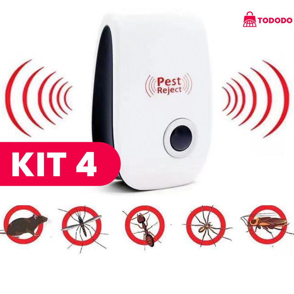 KIT 4 Repelente Eletrônico Ultrassônico Mosca Pernilongos Baratas Morcegos repele e Espanta Ratos bivolt