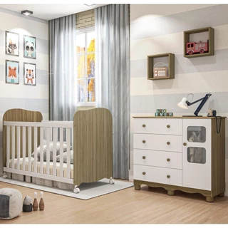 Quarto De Bebê Completo Berço Americano E Cômoda Uli Peroba