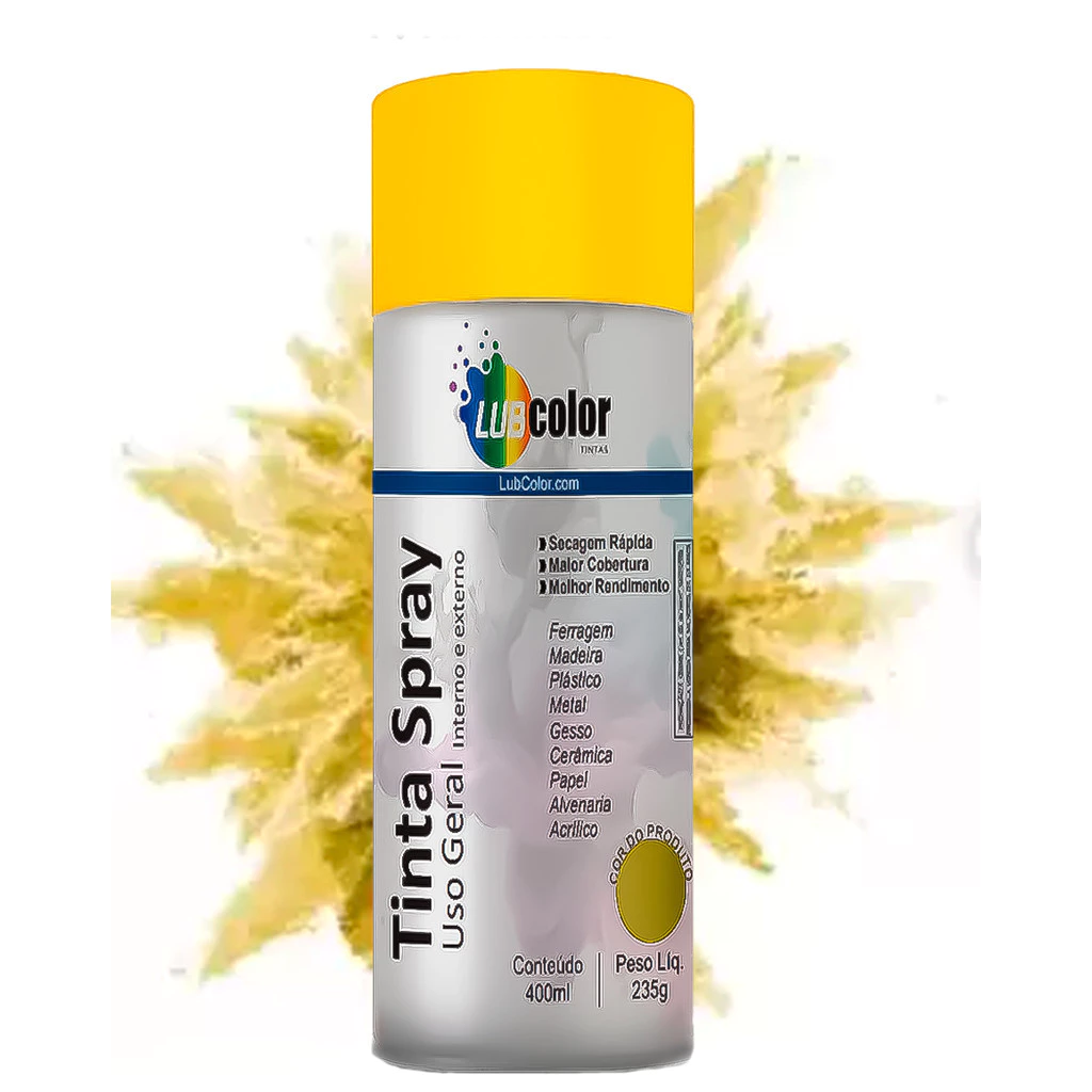 Tinta Spray Amarelo Claro 400ml Madeira Plástico Metal Isopor Papel Uso Geral
