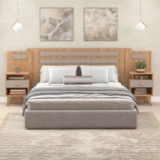 Conjunto de Cabeceira Casal com 2 Mesas de Apoio Duna 2 GV Mel e Fendi