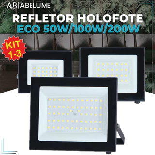 Kit 3 Holofote Refletor Led ECO Pro 200W 100W 50W Luz Fria 6500K IP65 Bivolt Iluminação Externa
