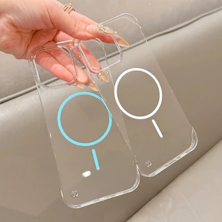 Fino Sem Moldura Respirável Claro Caso Duro Para iPhone 16 15 14 Plus 13 12 11 Pro Max Magsafe Magnético Capa De Carrega