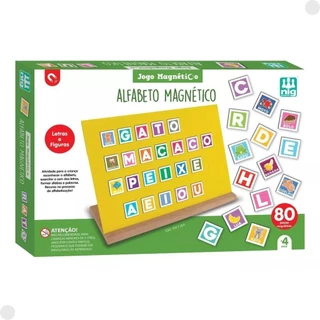 Brinquedo Alfabeto Magnético Madeira Letras Figuras 80 Peças 0467 - Nig