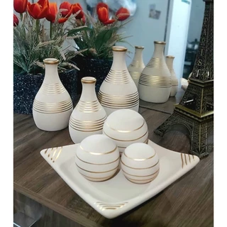 Trio Vasos Decorativos Cerâmica Fruteira Centro de mesa Decoração de Sala