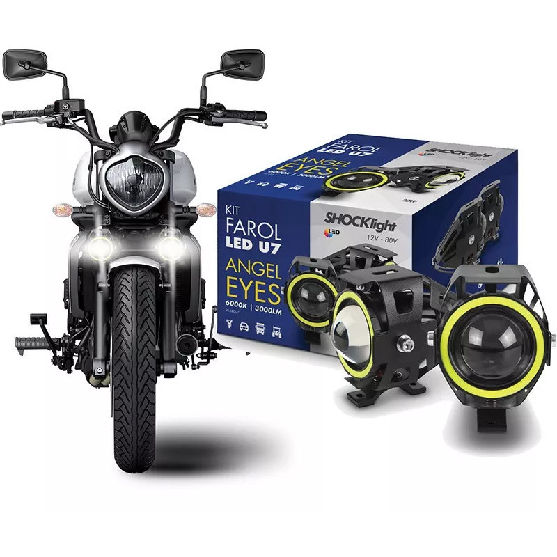 Kit Farol Milha Angel Eyes P/ Moto Royal Enfield Classic