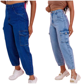 CALÇA CAPRE CARGO FEMININA JEANS 100%