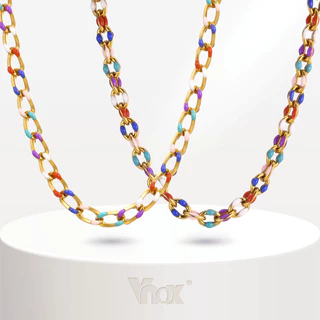 Vnox Colar De Corrente Colorida De Cola De Gotejamento Artesanal Para Mulheres , Ouro 18K Hipoalergênica De Aço Inoxidável De Verão